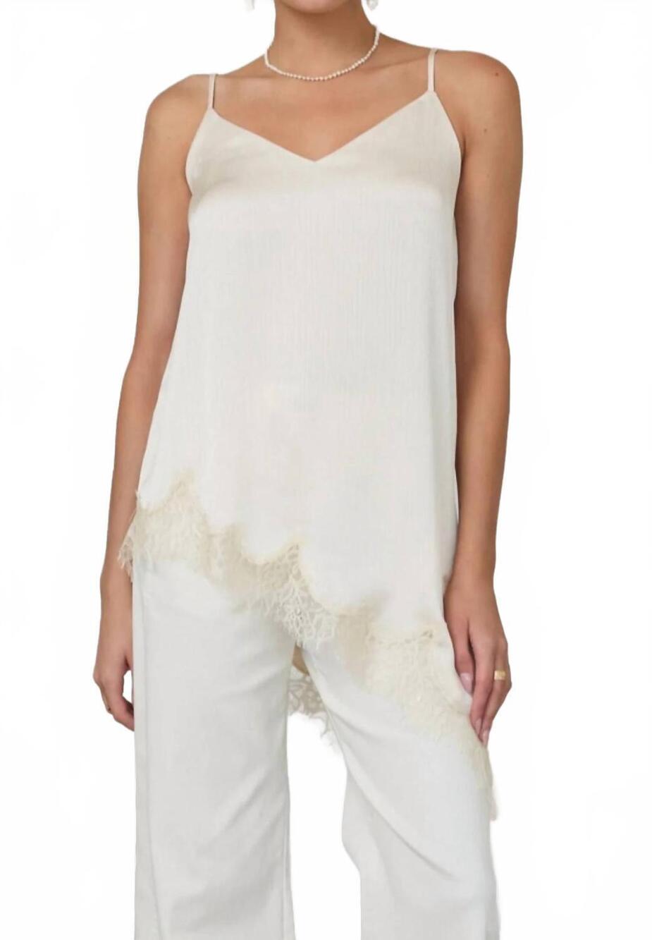 NEW SKIES ARE BLUE asymmetrical crinkled satin cami tunic top in brown